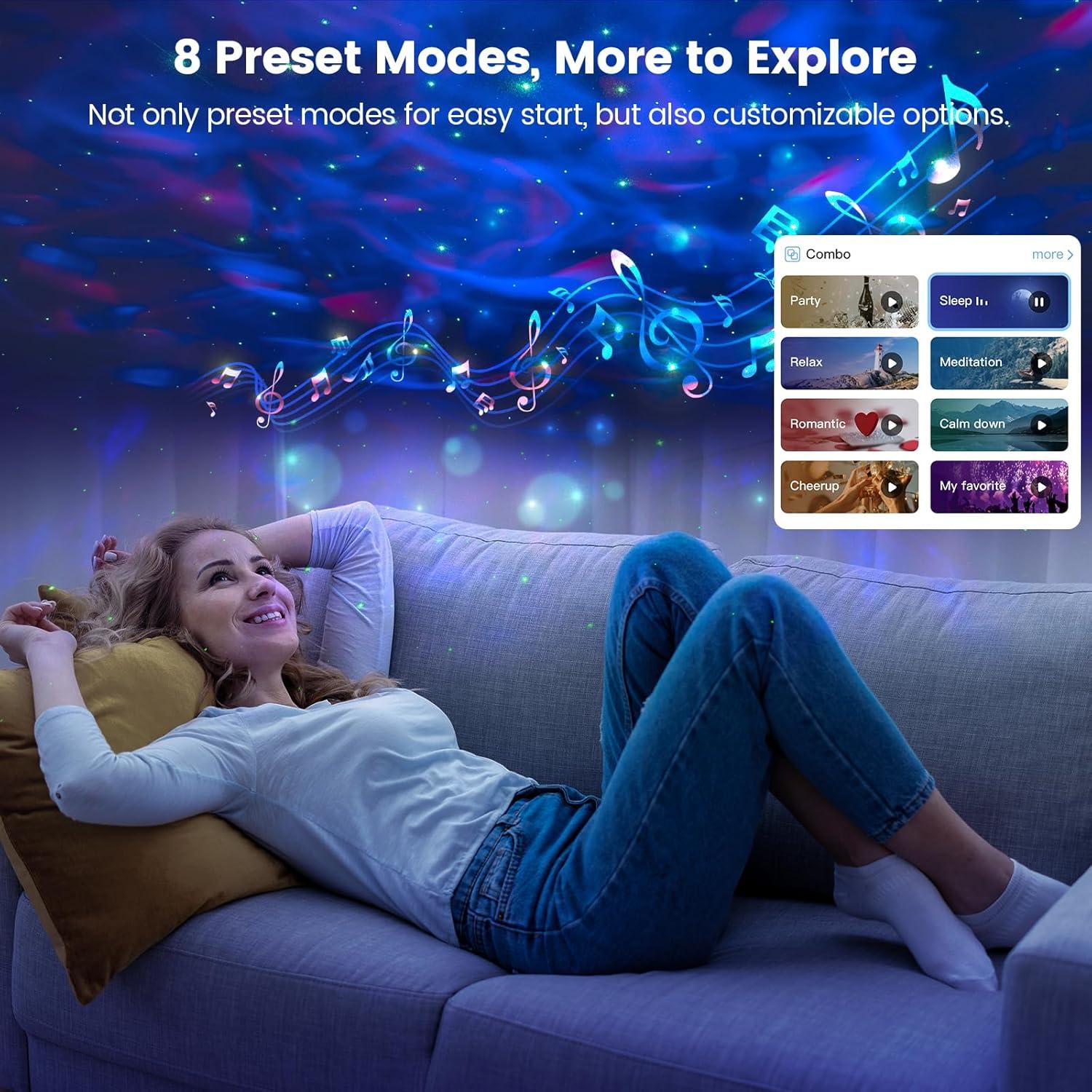 imageGlocusent Star Projector 16 Colors Aurora Galaxy Projector with 65 Soothing Sounds 8 Scenes Modes Builtin 51Bluetooth Speaker Works with App 24Ghz WiFi