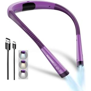 imageGlocusent Book Light 3Color ampamp 6Brightness Reading Light Bendable Neck Light 80hr Lasting Rechargeable Lamp Perfect Book Light for Reading in Bed Knitting Camping Repairing Book Lovers GiftsPurple