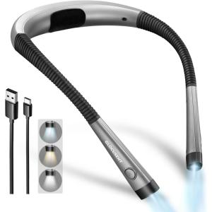 imageGlocusent Book Light 3Color ampamp 6Brightness Reading Light Bendable Neck Light 80hr Lasting Rechargeable Lamp Perfect Book Light for Reading in Bed Knitting Camping Repairing Book Lovers GiftsGray