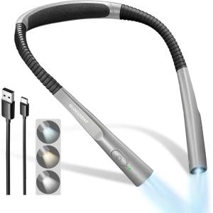 imageGlocusent Book Light 3Color ampamp 6Brightness Reading Light Bendable Neck Light 80hr Lasting Rechargeable Lamp Perfect Book Light for Reading in Bed Knitting Camping Repairing Book Lovers GiftsPosh Gray