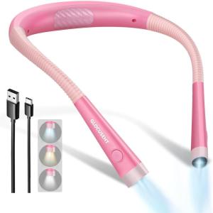 imageGlocusent Book Light 3Color ampamp 6Brightness Reading Light Bendable Neck Light 80hr Lasting Rechargeable Lamp Perfect Book Light for Reading in Bed Knitting Camping Repairing Book Lovers GiftsPink