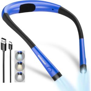 imageGlocusent Book Light 3Color ampamp 6Brightness Reading Light Bendable Neck Light 80hr Lasting Rechargeable Lamp Perfect Book Light for Reading in Bed Knitting Camping Repairing Book Lovers GiftsLake Blue