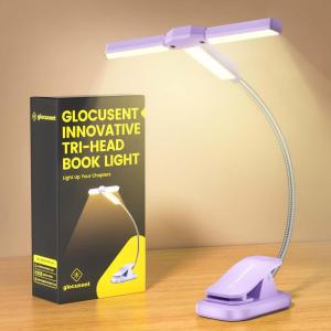 imageGlocusent Innovative TriHead Book Light for Reading in Bed 3 Colors ampamp 5 Brightness Levels 1000mAh Rechargeable with 30Min Timer 10100Hrs Partner Friendly Perfect for Book LoversPurple