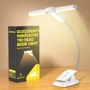 imageGlocusent Innovative TriHead Book Light for Reading in Bed 3 Colors ampamp 5 Brightness Levels 1000mAh Rechargeable with 30Min Timer 10100Hrs Partner Friendly Perfect for Book LoversWhite