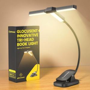 imageGlocusent Innovative TriHead Book Light for Reading in Bed 3 Colors ampamp 5 Brightness Levels 1000mAh Rechargeable with 30Min Timer 10100Hrs Partner Friendly Perfect for Book LoversBlack