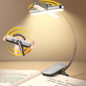 imageGlocusent Rotatable Book Light for Reading in Bed 22 LEDs Reading Light with Stepless Dimming ampamp Color Changing Rechargeable Clip on Book Light with Timer 1000mAh ampamp Up to 100hrs Book Lovers GiftGray