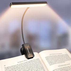 imageGlocusent 26 LED Rechargeable Book Light 1200 mAh Battery for 90 Hrs 5 Amber Colors ampamp Stepless Dimming Book Lights for Reading at Night  Portable Clip on Reading Light for Book Lovers KidsBlack