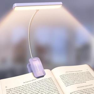 imageGlocusent 26 LED Rechargeable Book Light 1200 mAh Battery for 90 Hrs 5 Amber Colors ampamp Stepless Dimming Book Lights for Reading at Night  Portable Clip on Reading Light for Book Lovers KidsPurple