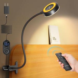 imageGlocusent 72 LED Clip on Lamp with Remote Reading Light with Amer Ring Night Light 3 Colors ampamp 5 Dimmable Desk Lamp with Clamp AutoOff Timer for Night Reading Bed Light for HeadboardDormBunkBlack