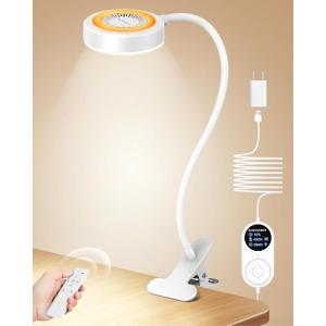 imageGlocusent 72 LED Clip on Lamp with Remote Reading Light with Amer Ring Night Light 3 Colors ampamp 5 Dimmable Desk Lamp with Clamp AutoOff Timer for Night Reading Bed Light for HeadboardDormBunkWhite